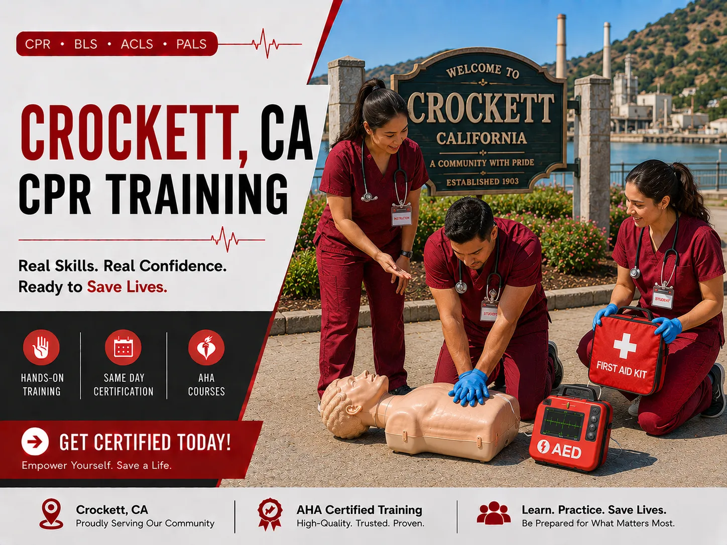 Adult CPR and first aid certification course in Crockett, CA
