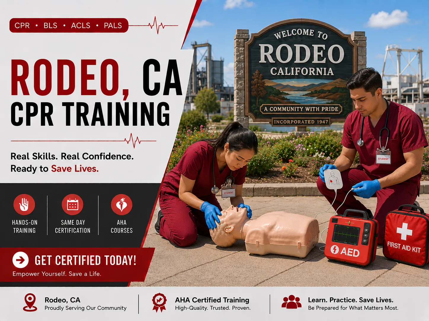 CPR BLS training session with AHA-certified instructor in Rodeo, CA