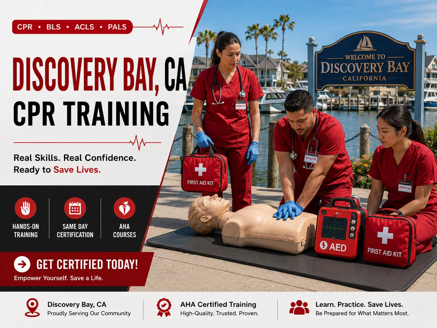 Certified CPR instructor teaching BLS class in Discovery Bay, CA